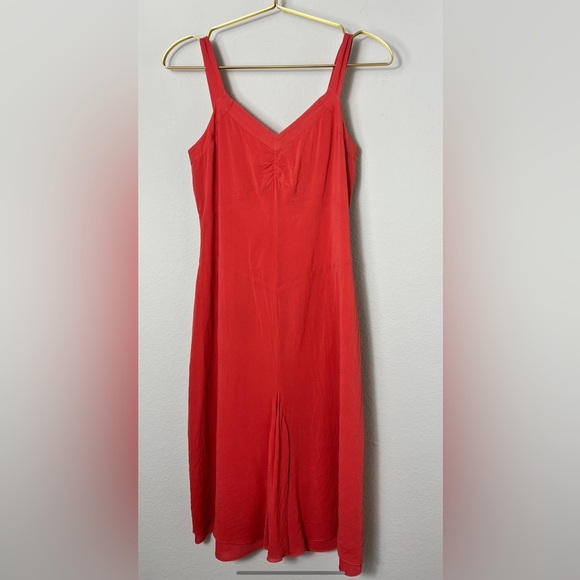 EUC Club Monaco Silk Pleated Slip Dress In Coral Red, Size 0 - Picture 1 of 7